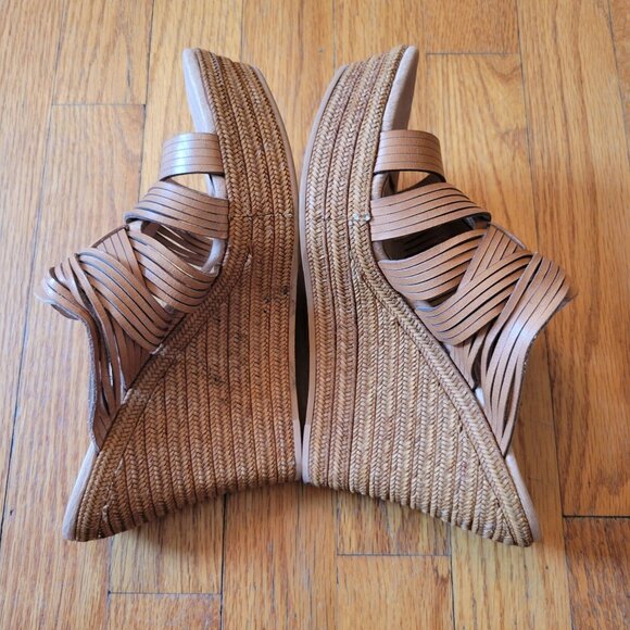 UGG 7.5 Leather Strappy Woven Wedge Heels 100712 MELINDA Suntan Cognac Espadrill - Picture 8 of 8